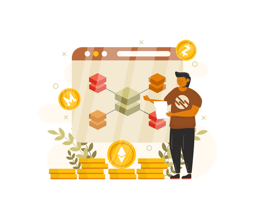 Transação criptográfica segura usando Blockchain  Ilustração