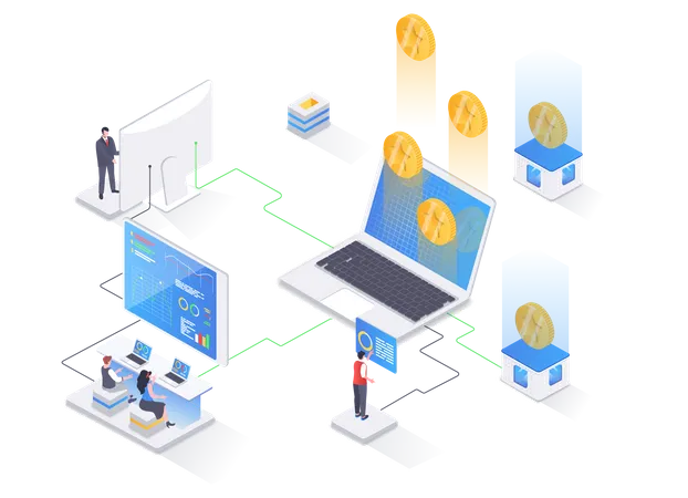 Transaction d'argent et paiement en ligne  Illustration