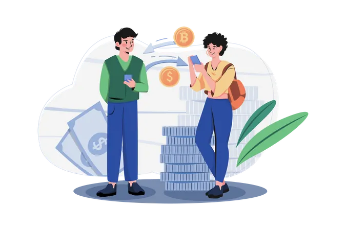 Transaction In Cryptocurrency Illustration Concept On White Background Illustration