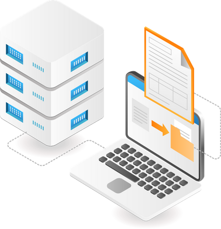 Transfer computer data to server  Illustration