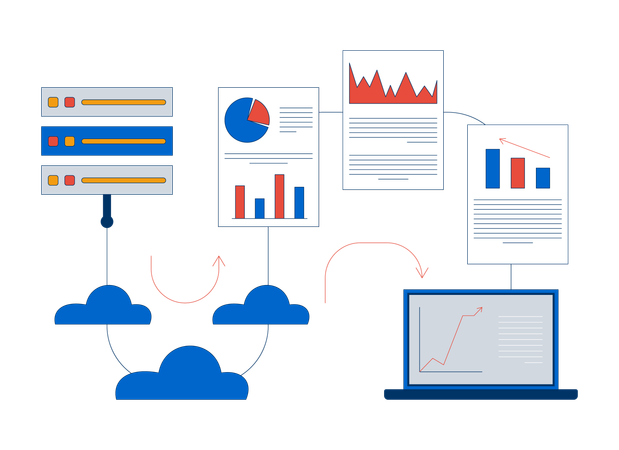Transfer data analytics from server to laptop  Illustration