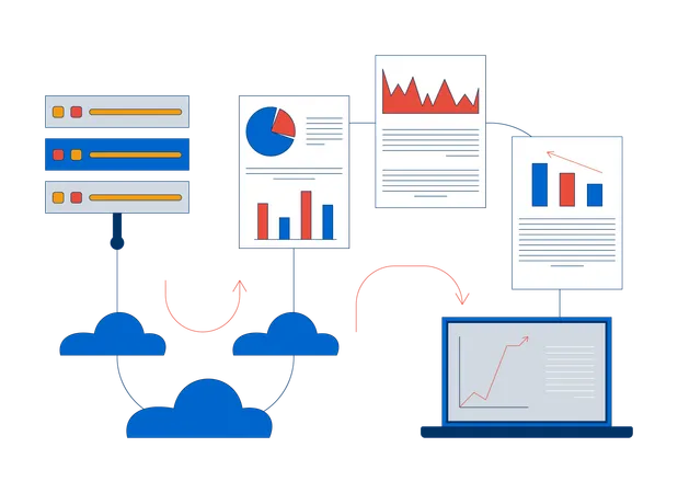 Transfer data analytics from server to laptop  Illustration
