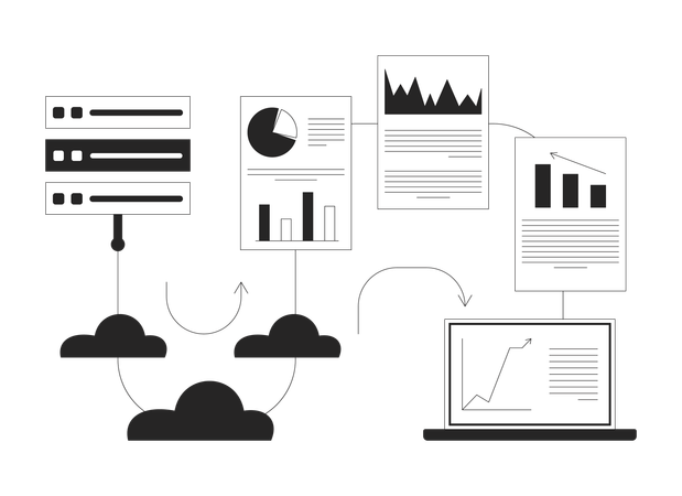 Transfer data analytics from server to laptop  Illustration