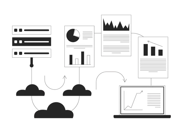 Transfer data analytics from server to laptop  Illustration