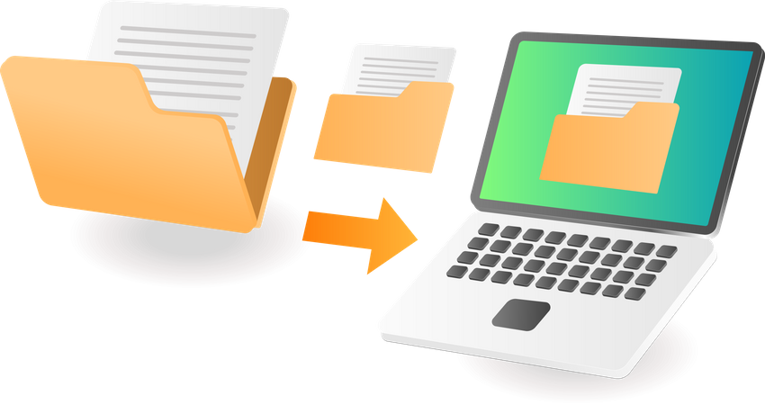 Transfer data folder with computer  Illustration