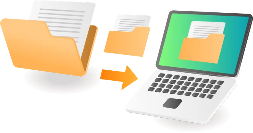 Transfer data folder with computer  Illustration