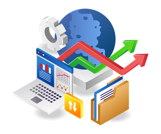 Transferencia mundial de análisis de datos informáticos.  Ilustración