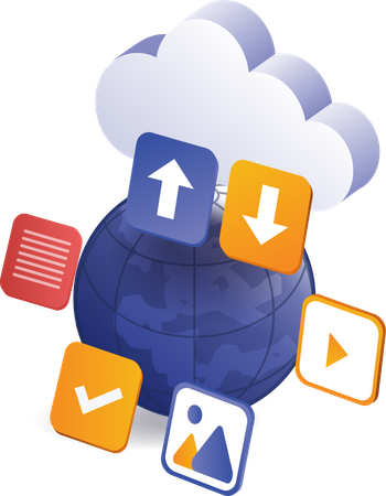 Transferencia de datos de información del servidor en la nube mundial  Ilustración