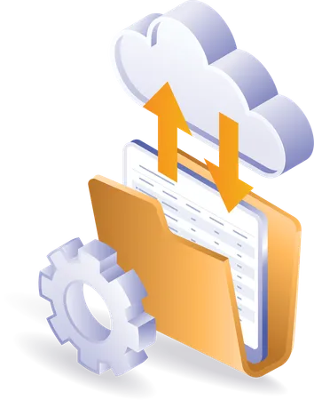 Carpeta de computadora para transferencia de datos de servidor en la nube  Ilustración