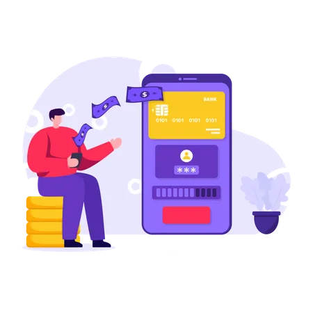 Transfering money through smartphone application  Illustration