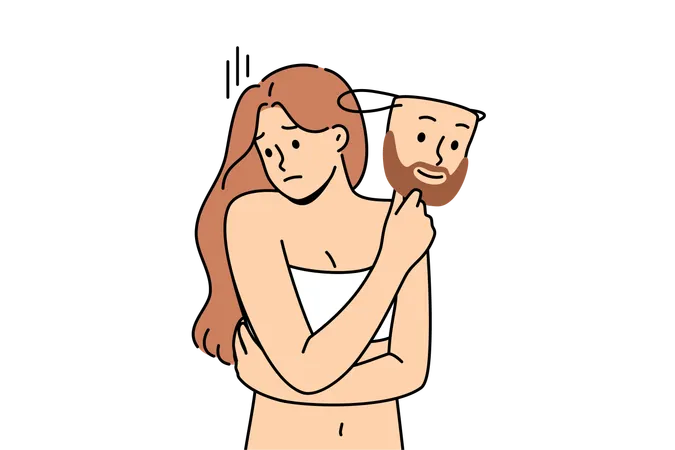 Transgender-Frau leidet unter Geschlechtsidentität und träumt davon, ein Mann zu werden und eine männliche Maske zu tragen  Illustration