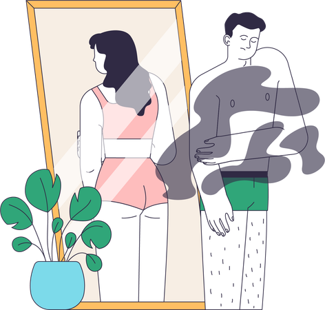 Transgender man standing by the mirror  Illustration