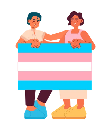 Transgender People Support Each Other Semi Flat Color Vector Characters Editable Full Body Lgbt People Holds Transgender Flag On White Simple Cartoon Spot Illustration For Web Graphic Design Illustration
