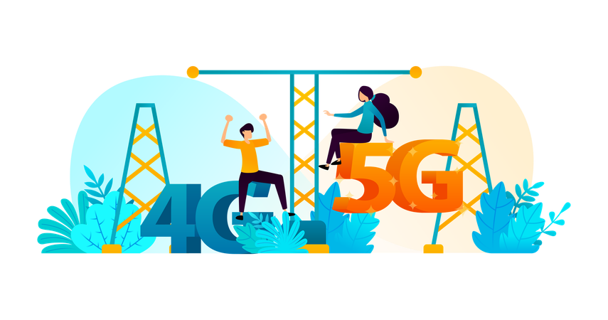 Transição e substituição da rede 4G LTE para a mais recente rede 5G  Ilustração