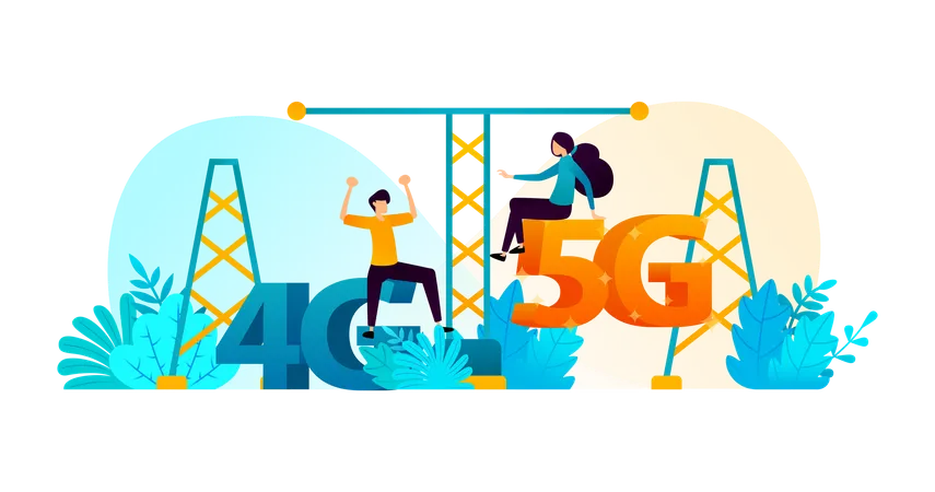 Transição e substituição da rede 4G LTE para a mais recente rede 5G  Ilustração