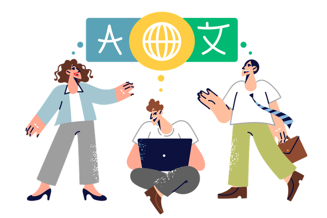 Translator helping people from different countries communicate  Illustration