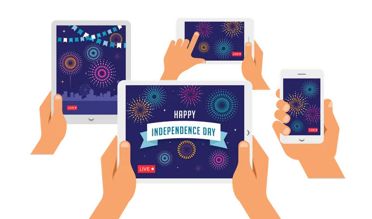 Transmissão ao vivo da celebração do Dia da Independência  Ilustração