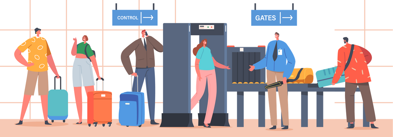 Transport Baggage Checking in Airport Illustration