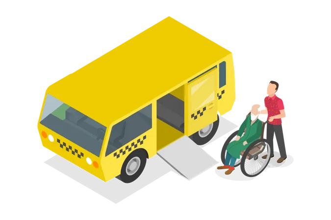 3 D Isometric Flat Vector Conceptual Illustration Of Transport For Disabled Persons Handicapped People Mobility Illustration