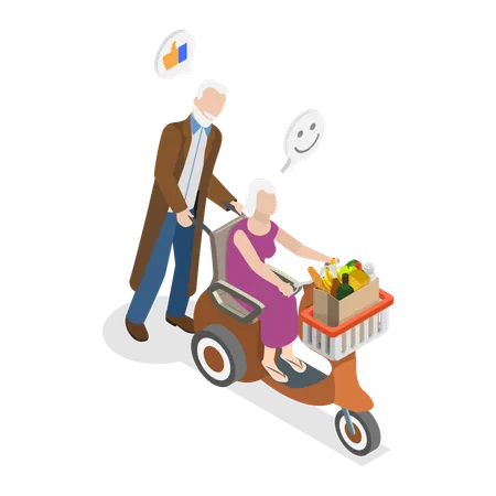 3 D Isometric Flat Vector Conceptual Illustration Of Transport For Senior People Mobile Scooter Illustration