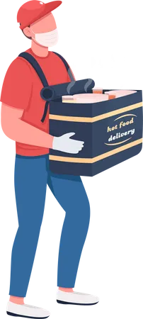 Transportador de entrega de comida com máscara  Ilustração