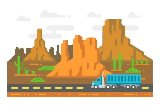 Transporte de caminhão na área deserta  Illustration