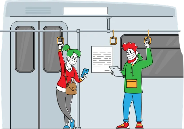 Transporte de pasajeros en Metro Tren durante el Covid19  Ilustración