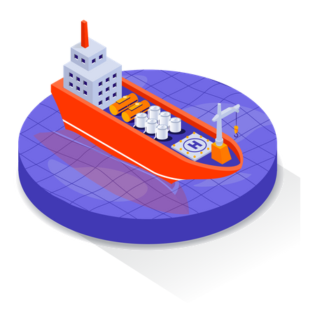 Transporte de petróleo por barco.  Ilustración