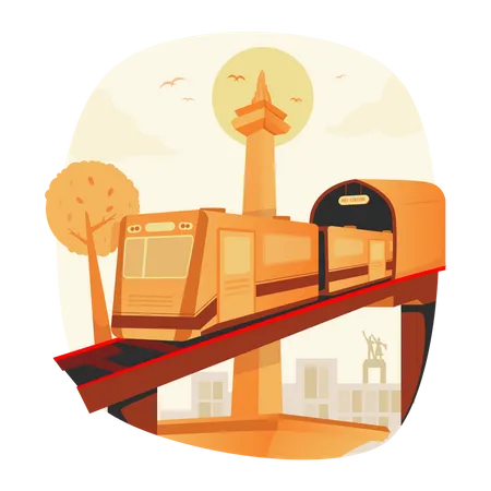 Transporte en tren elevado  Ilustración