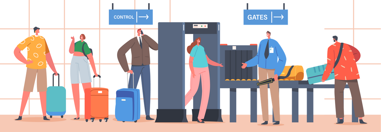 Control de equipaje de transporte en el aeropuerto  Ilustración