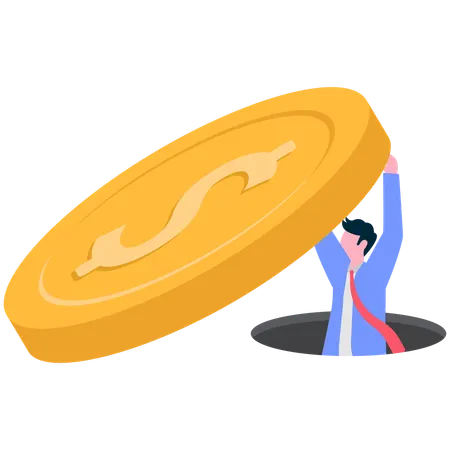 Trapped Businessman inside the hole with Dollar Coin  Illustration