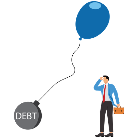 Trapped hot air balloon, huge unaffordable debt, Businessman  Illustration