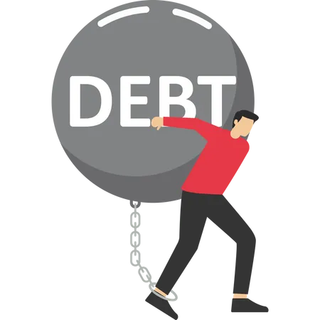 The Concept Of Lack Of Money And Debt Troubled Young Businessman Lifting Iron Ball As Debt On Back Feeling Bad Vector Illustration Illustration