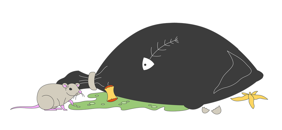 Trash bag with rotten leftovers and rat  Illustration