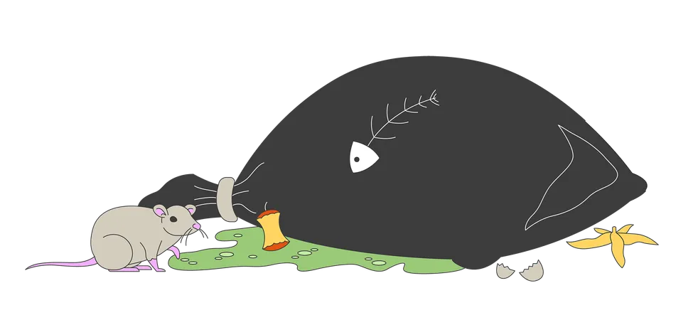 Trash bag with rotten leftovers and rat  Illustration