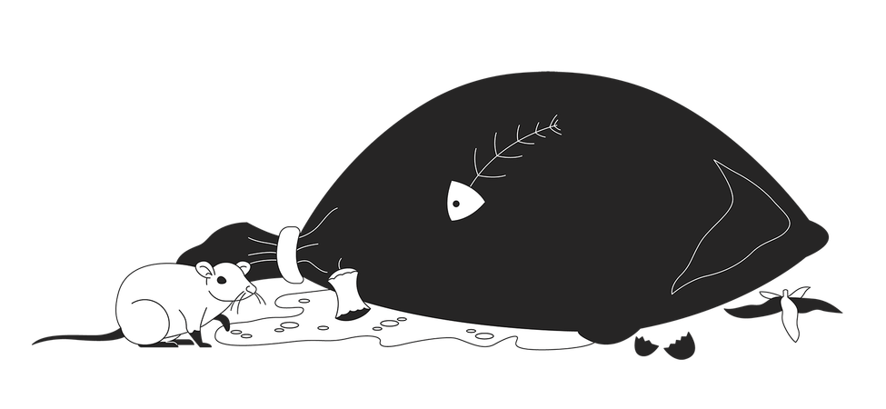 Trash bag with rotten leftovers and rat  Illustration