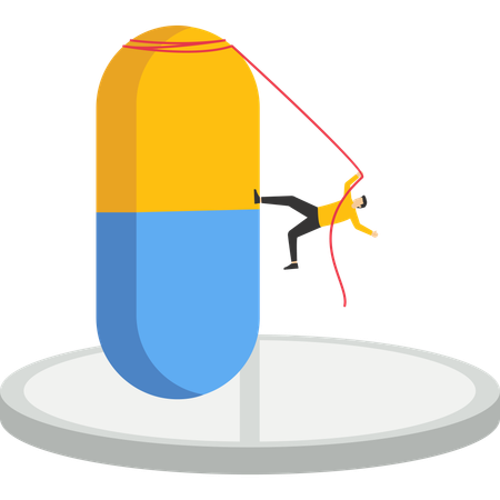 Medicamentos para el trastorno de hiperactividad y tratamiento farmacéutico para problemas mentales.  Ilustración