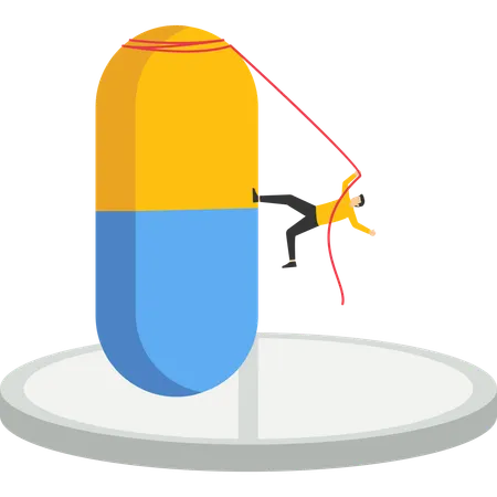 Medicamentos para el trastorno de hiperactividad y tratamiento farmacéutico para problemas mentales.  Ilustración