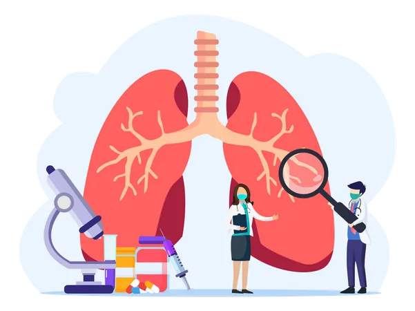 Conceito De Pneumologia Exame Do Sistema Fisico E Respiratorio E Ilustracao Vetorial De Tratamento Ilustração