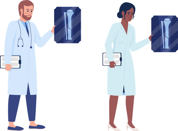 Traumatologen halten Röntgenbilder in der Hand  Illustration