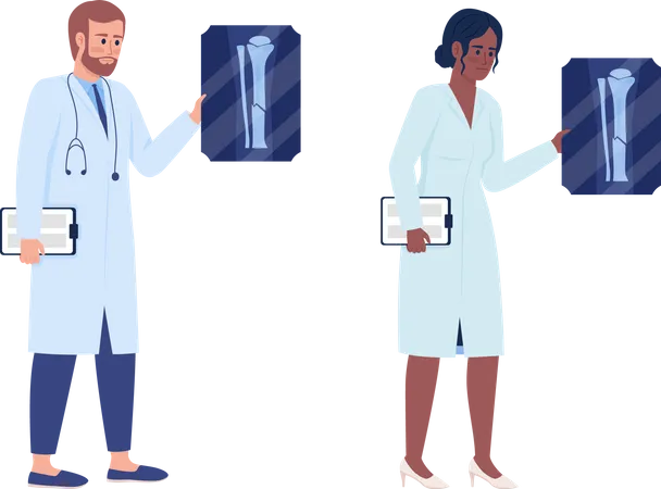 Traumatologists holding x-ray photos  Illustration