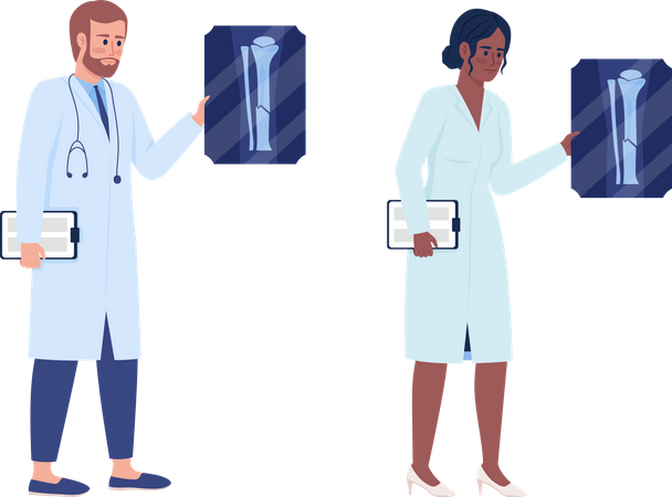 Traumatólogos sosteniendo fotografías de rayos X  Ilustración