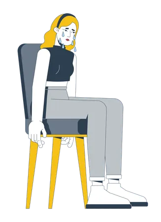 Traurige blonde Frau sitzt auf einem Stuhl und Tränen fließen herunter  Illustration