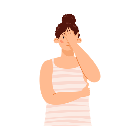 Traurige, enttäuschte junge Frau im Stress bedeckt ihr Gesicht mit der Handfläche  Illustration