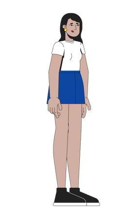 Traurige junge indische Frau in lässigem Outfit steht still  Illustration