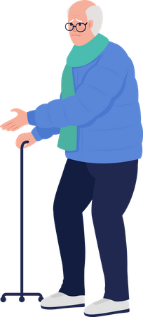 Trauriger älterer Mann mit Stativ-Gehstock  Illustration