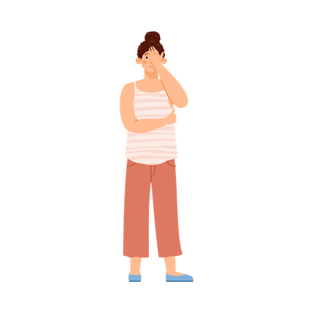 Trauriges, enttäuschtes Mädchen bedeckt ihr Gesicht mit der Handfläche und drückt damit Gefühle der Verärgerung oder Trauer aus  Illustration