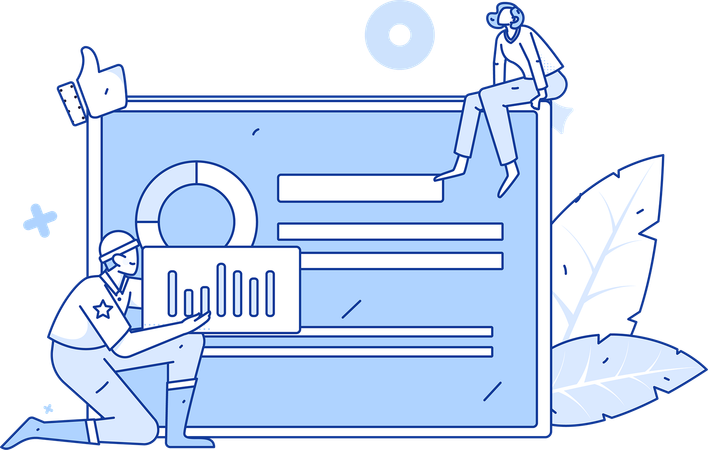 Femme et homme travaillant sur des analyses commerciales  Illustration