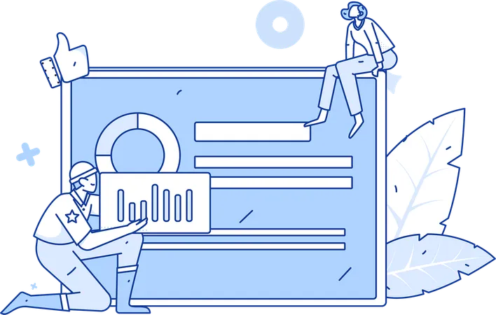 Femme et homme travaillant sur des analyses commerciales  Illustration