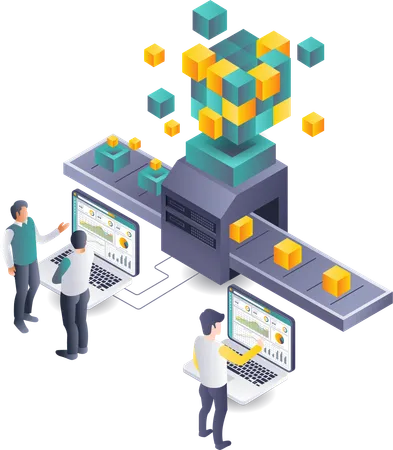 Travail d'équipe dans le développement de la blockchain  Illustration